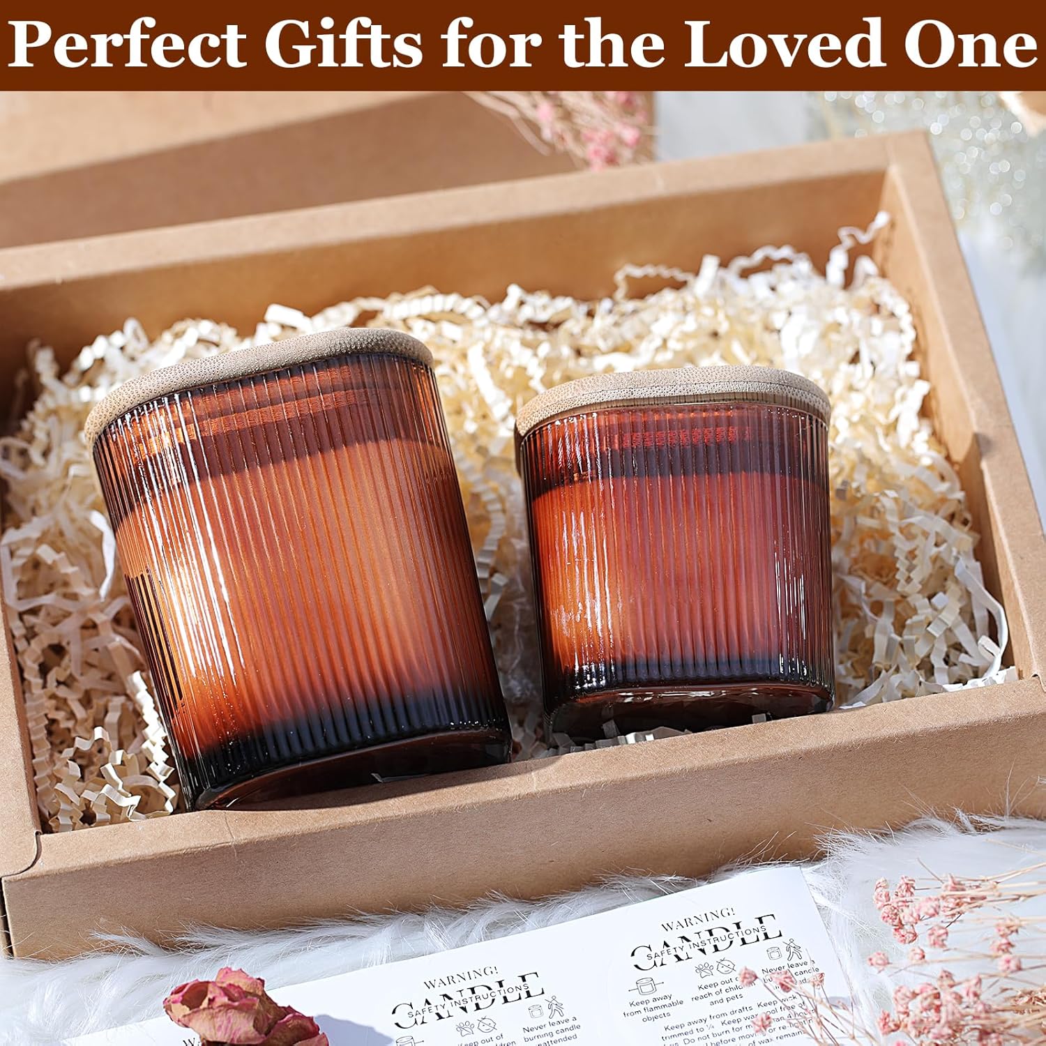 12oz and 6oz Amber Glass Candle Jars Set of 12 with Lids