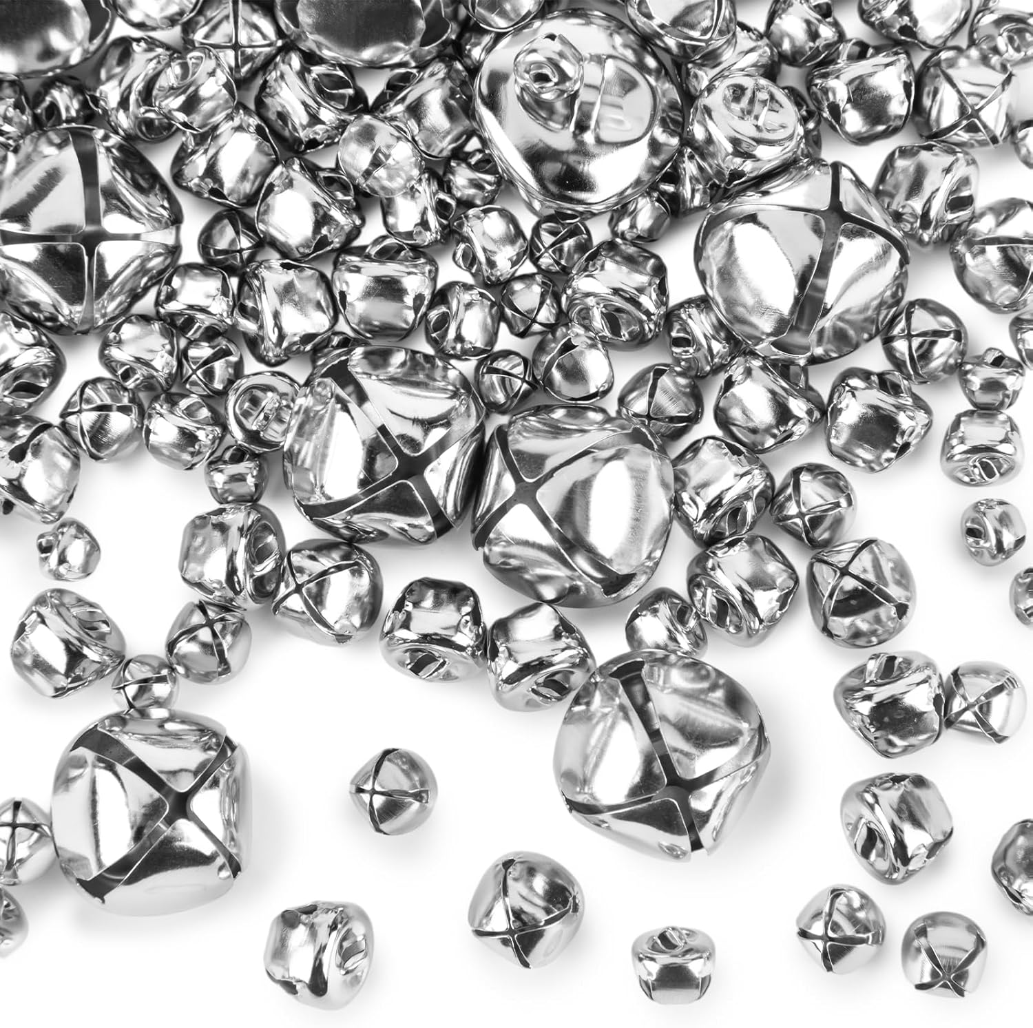 VGOODALL 250PCS Assorted Size Silver Jingle Bells