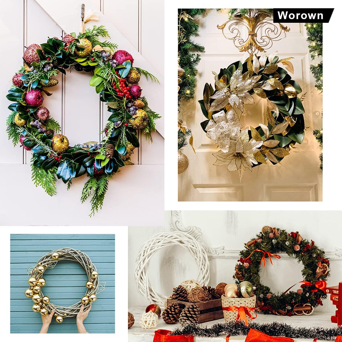 Worown 6 Pcs 8 Inch Silver Metal Wreath Hoops for Crafts