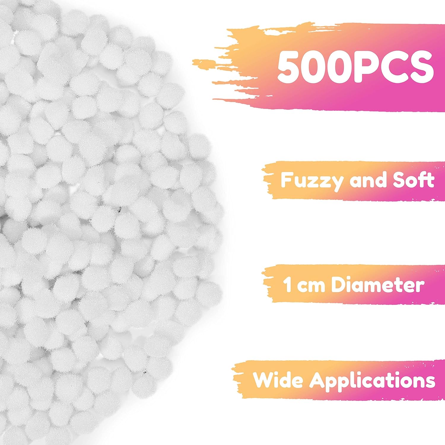 Caydo 500 White Pom Poms for Crafts and DIY