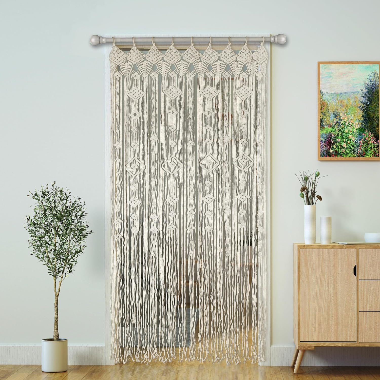 Macrame Curtain Boho Doorway Decor With Wooden Rings
