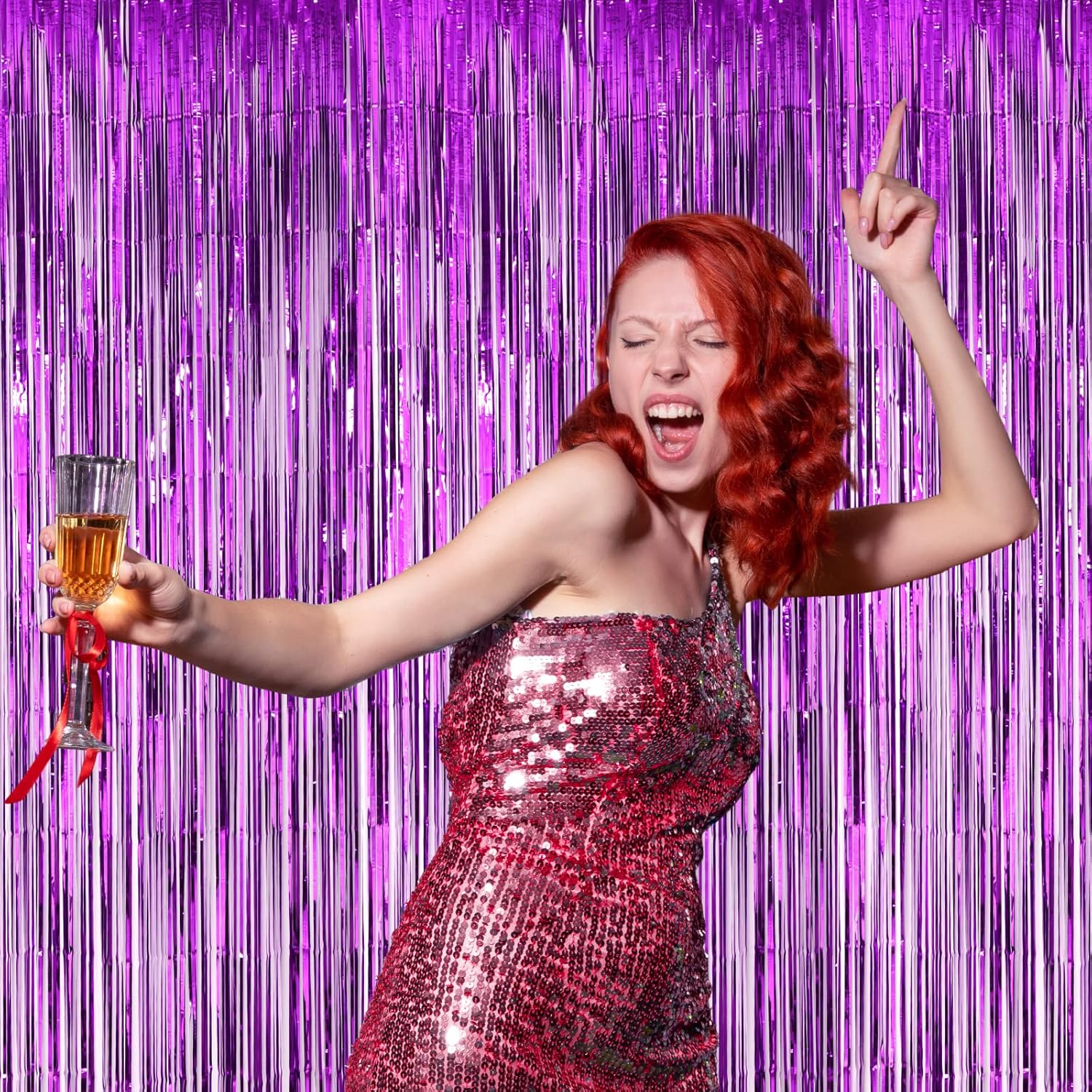 3 Pack Purple Foil Fringe Backdrop Curtains for Parties