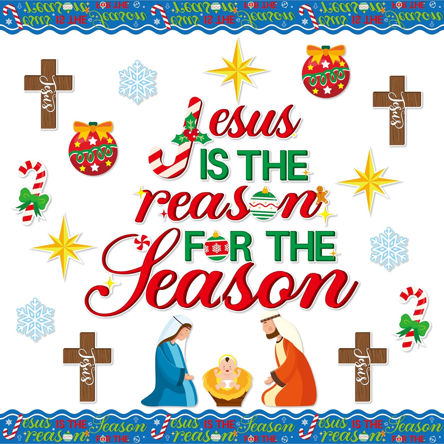 BeYumi 96Pcs Jesus Is The Reason Cutouts Bulletin Board Set