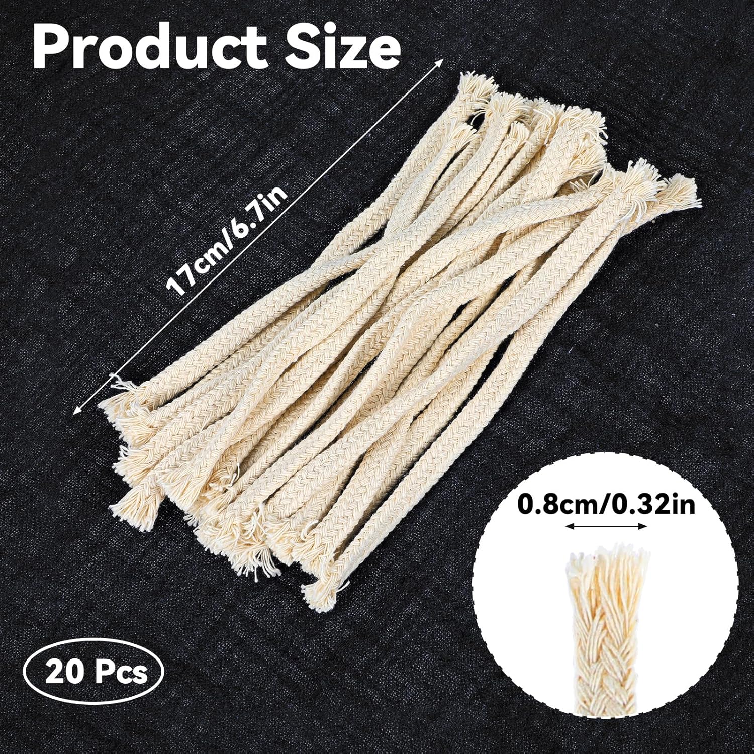20 Pcs 14 Inch Round Oil Lamp Wicks Cotton Braided