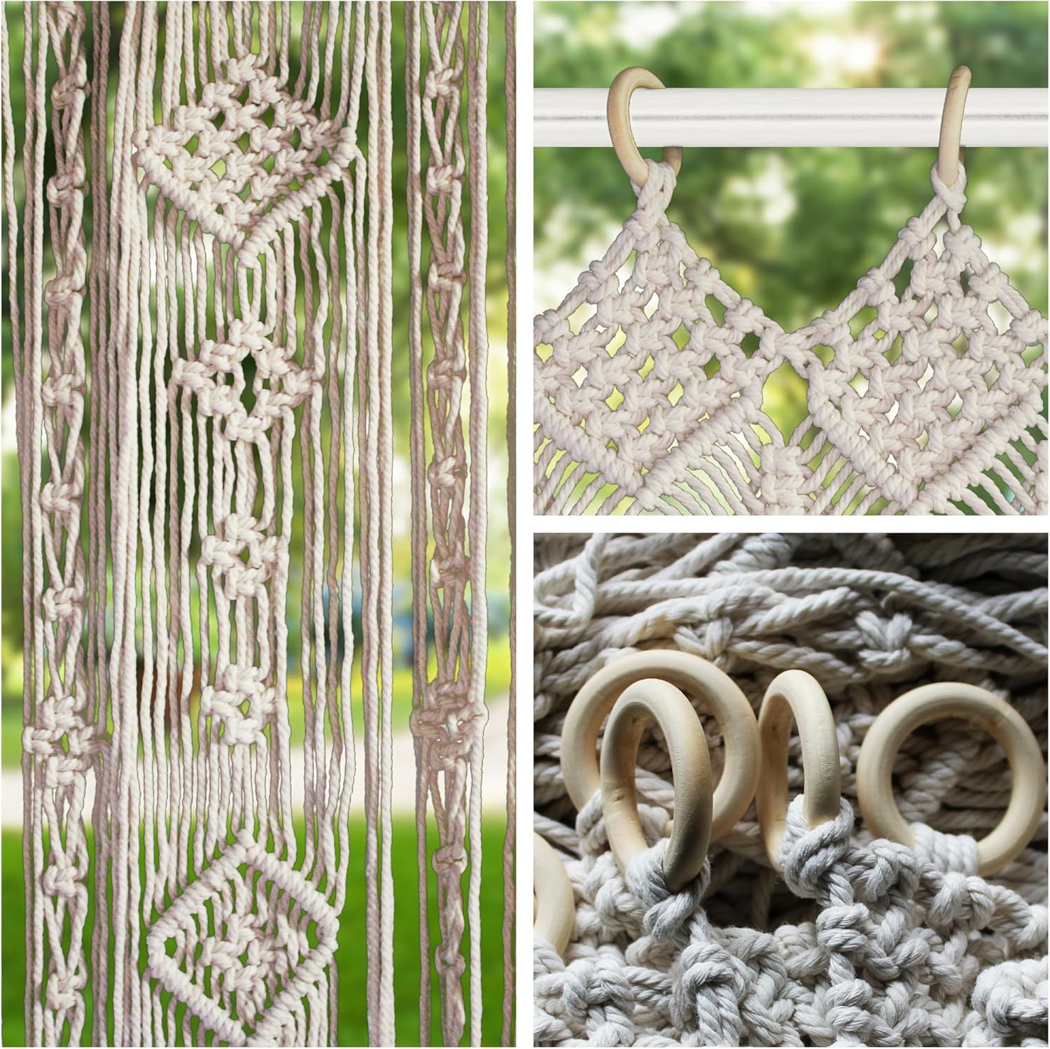 Macrame Curtain Boho Doorway Decor With Wooden Rings