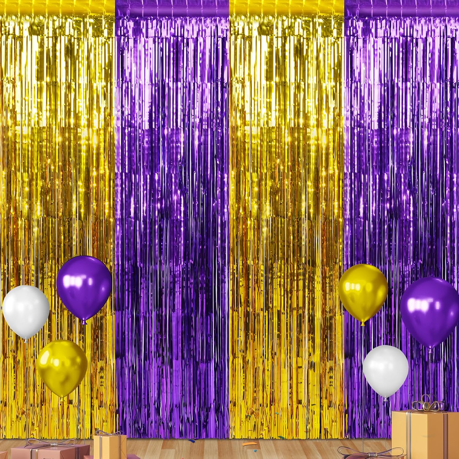 Zachely 3Pack Purple Gold Foil Curtain Backdrop Decorations