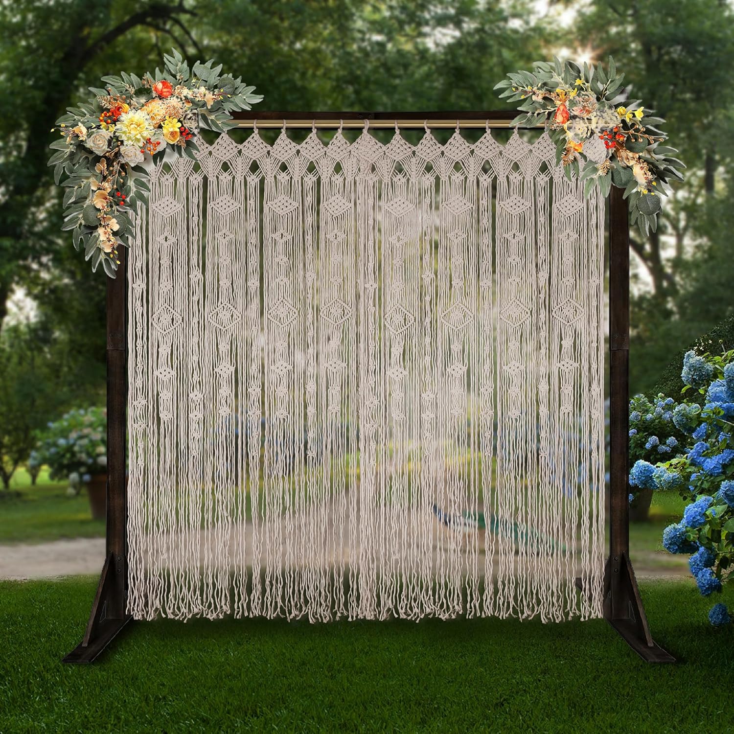 Macrame Curtain Boho Doorway Decor With Wooden Rings