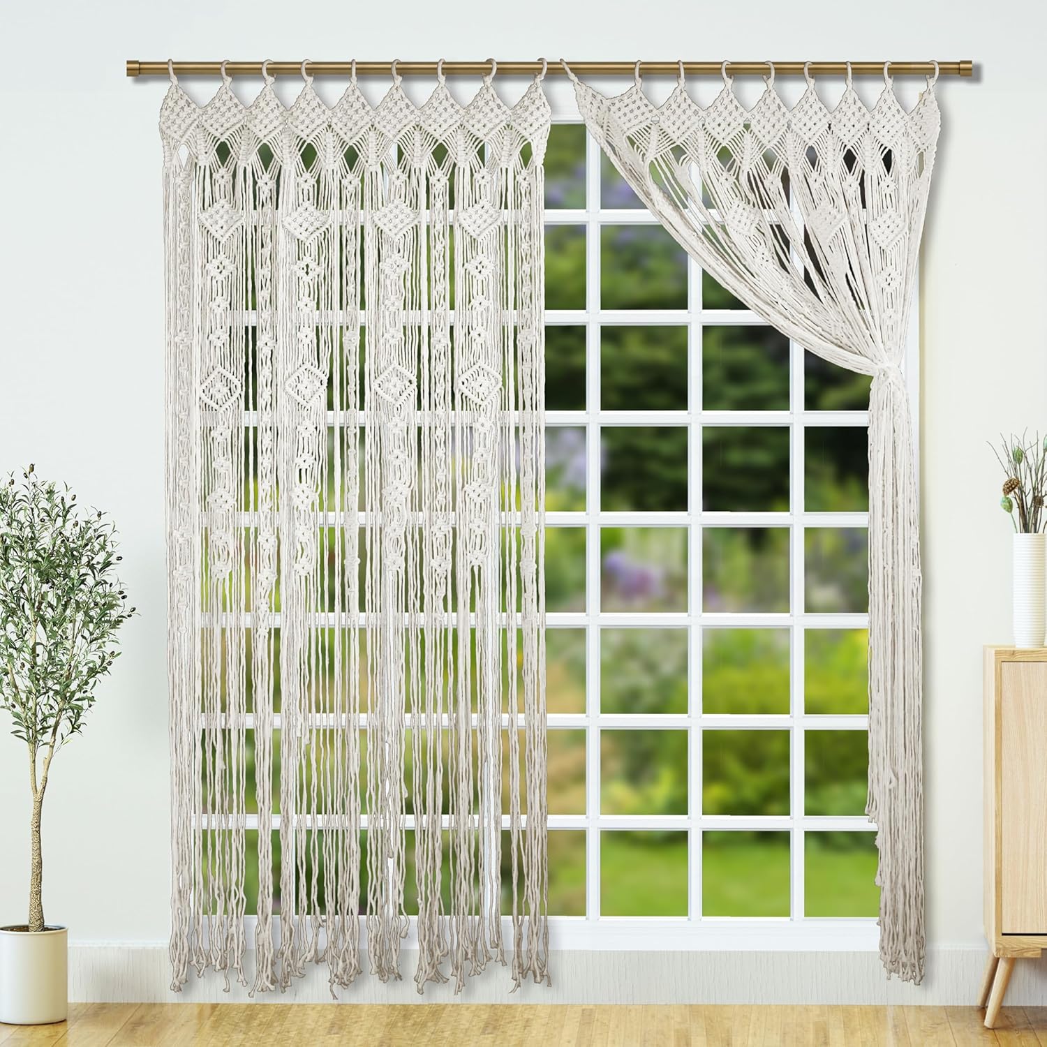 Macrame Curtain Boho Doorway Decor With Wooden Rings
