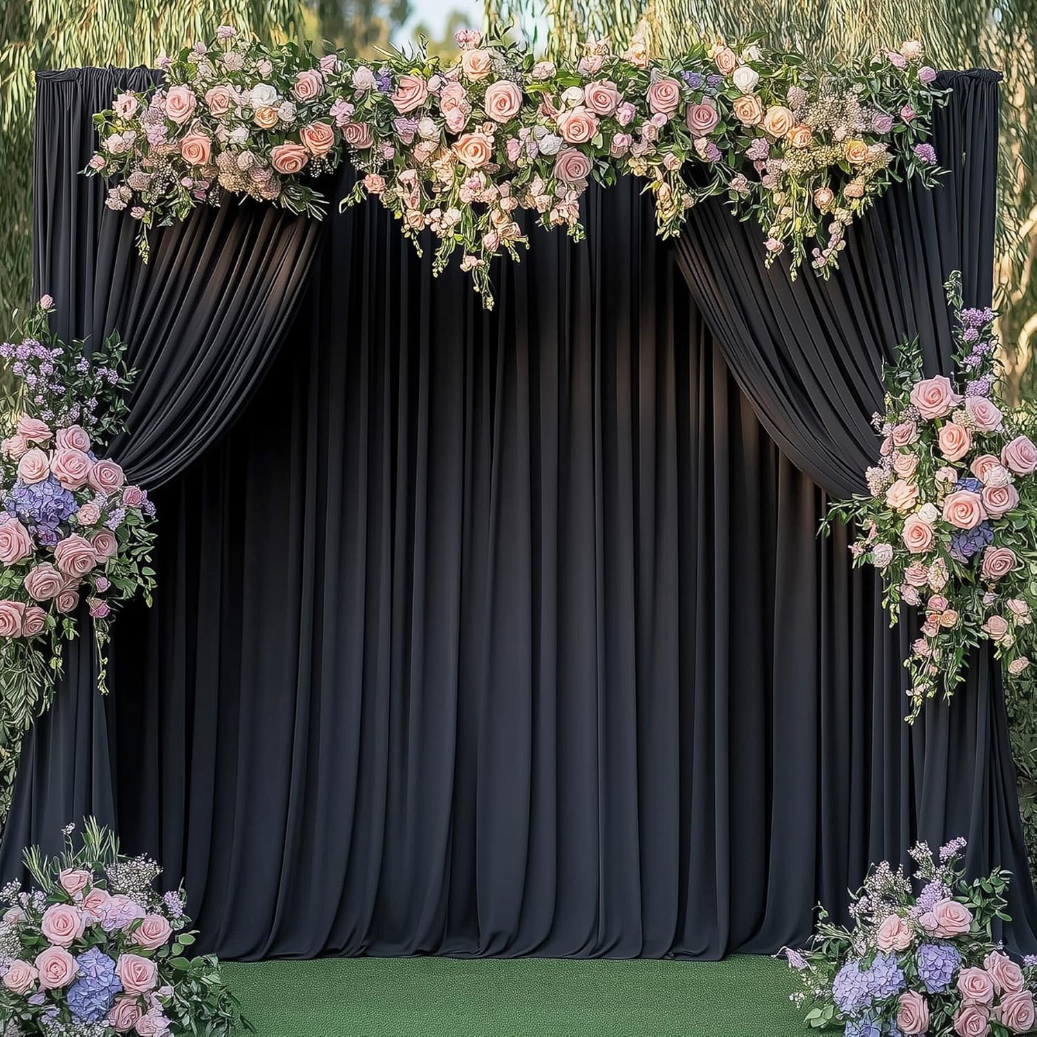 10ft x 12ft Wrinkle Free Black Backdrop Curtain 2 Panels