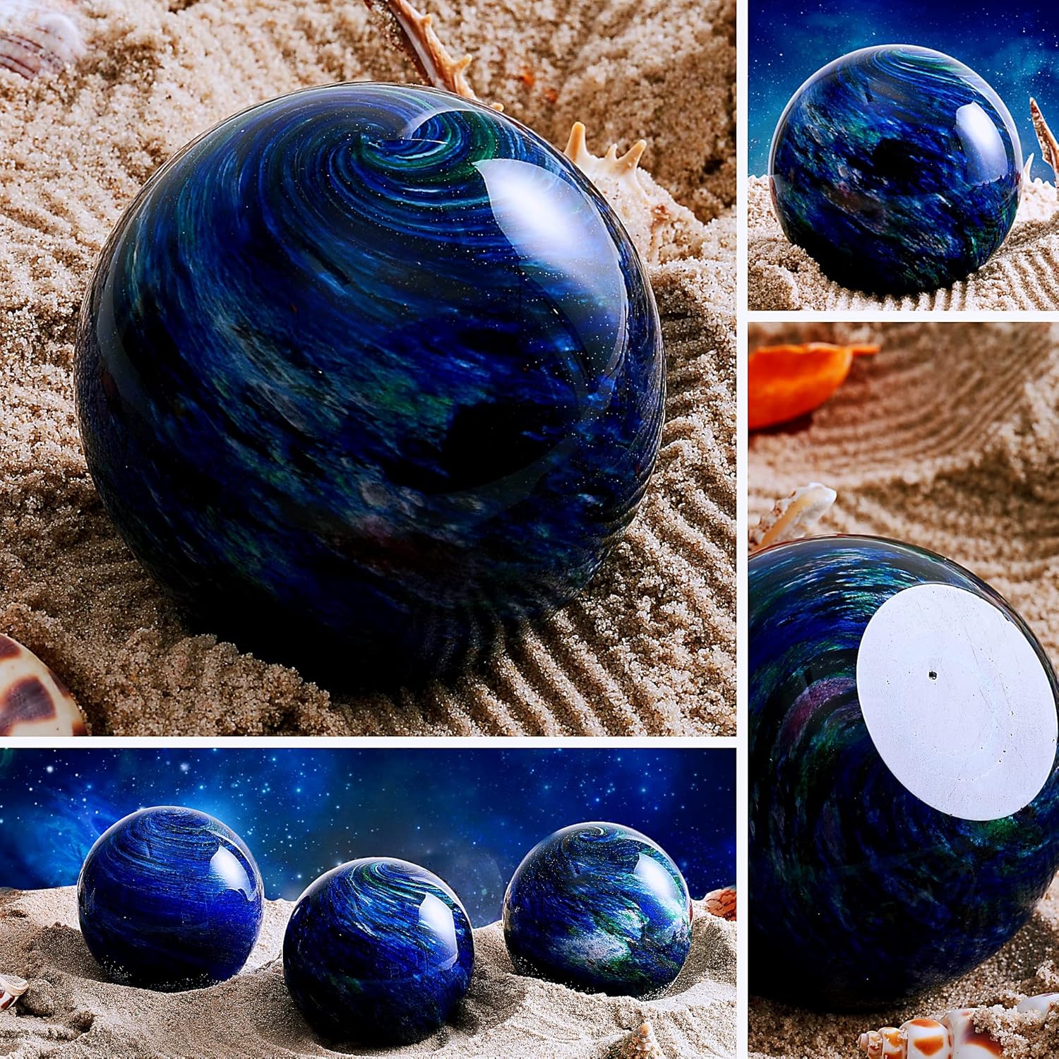 Hand Blown Glass Ocean Waves Planet Figurine Desk Paperweight