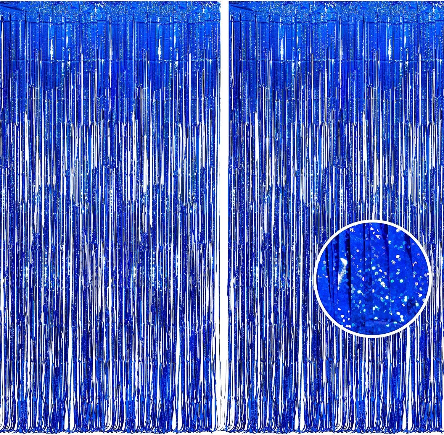 BRAVESHINE Blue Tinsel Foil Fringe Curtains 2Pcs