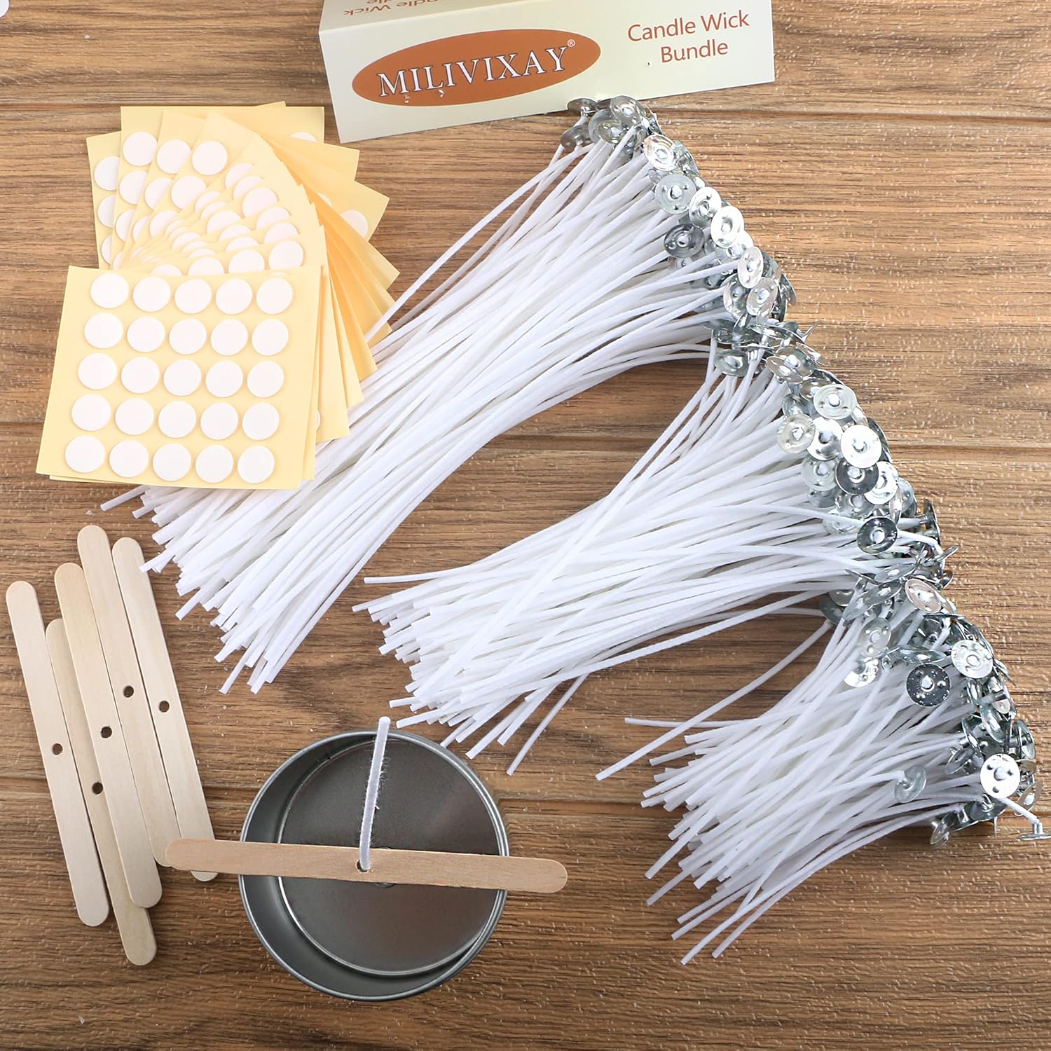 MILIVIXAY 300pcs Cotton Candle Wicks Kit with Stickers and Holders