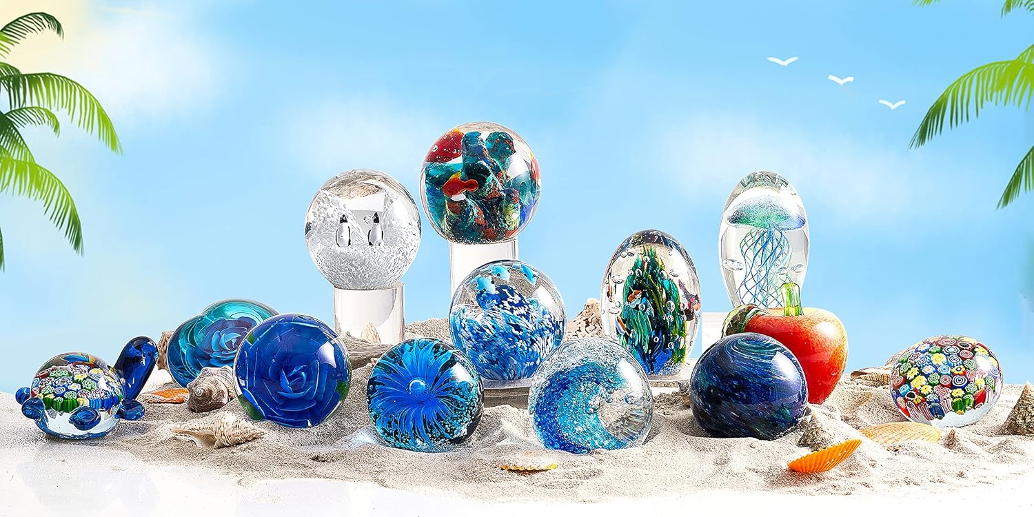 Eustuma Hand Blown Glass Flower Figurine Paperweight