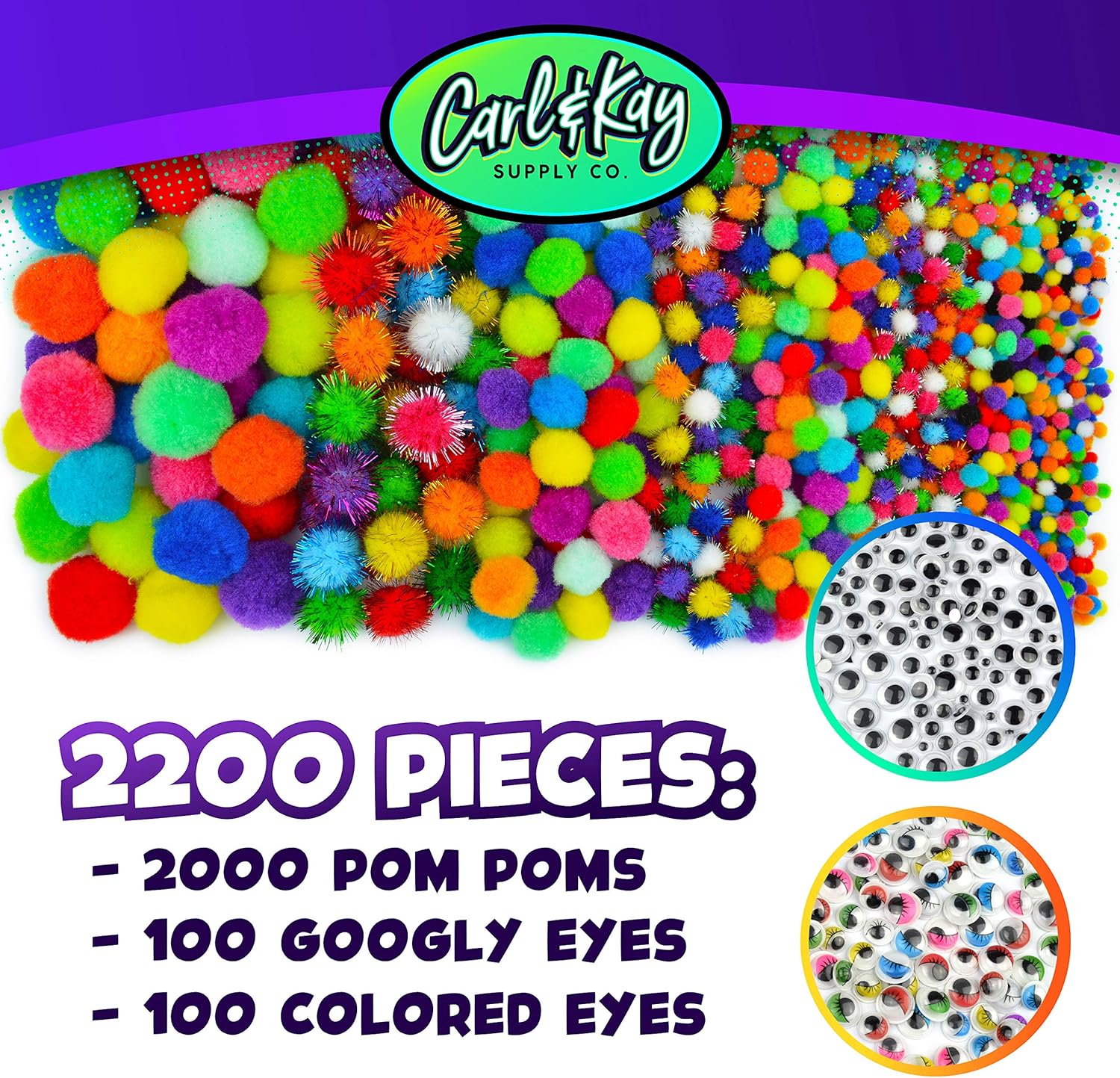 2200 Pieces Assorted Pom Poms with Googly Eyes