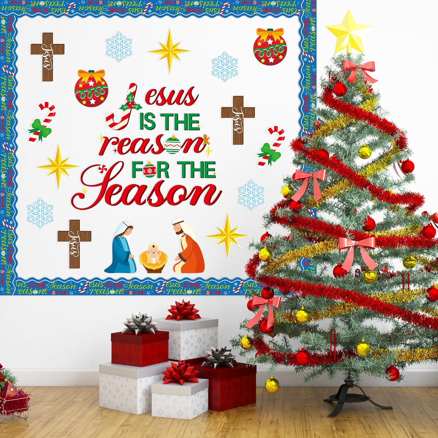 BeYumi 96Pcs Jesus Is The Reason Cutouts Bulletin Board Set