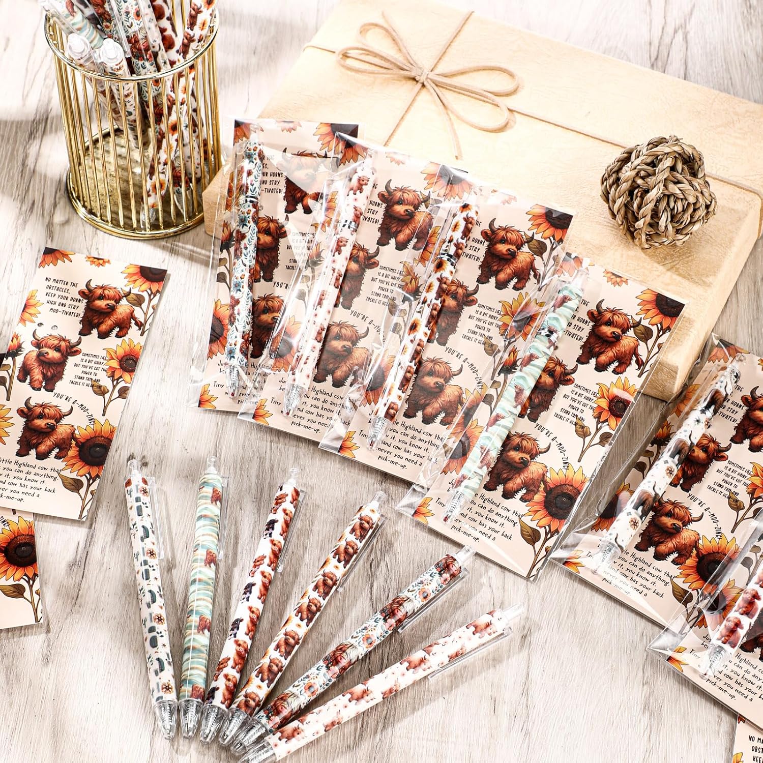 24 Piece Highland Cow Ballpoint Pen Gift Set
