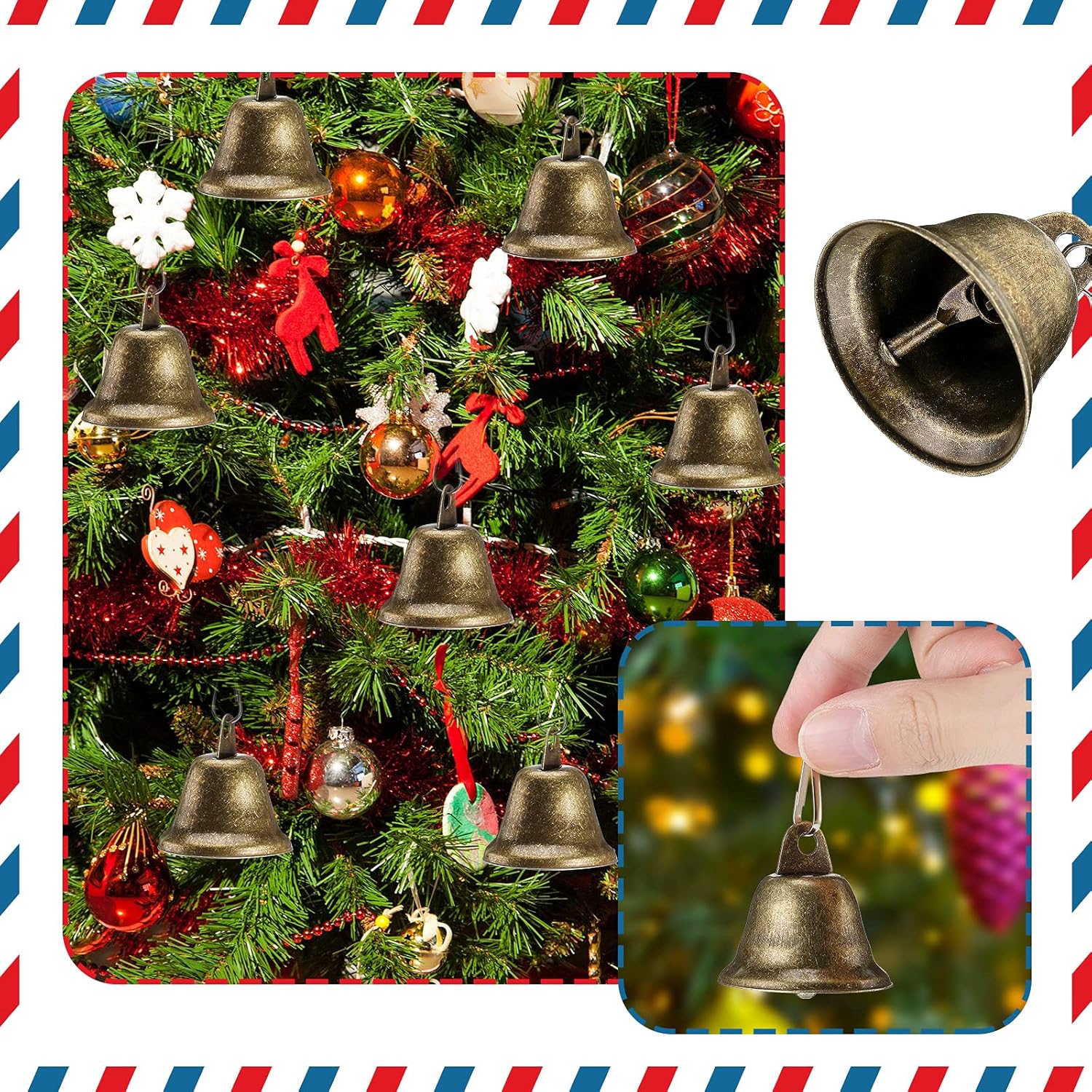 30 Pieces Mini Brass Bells with Spring Hooks for Crafts