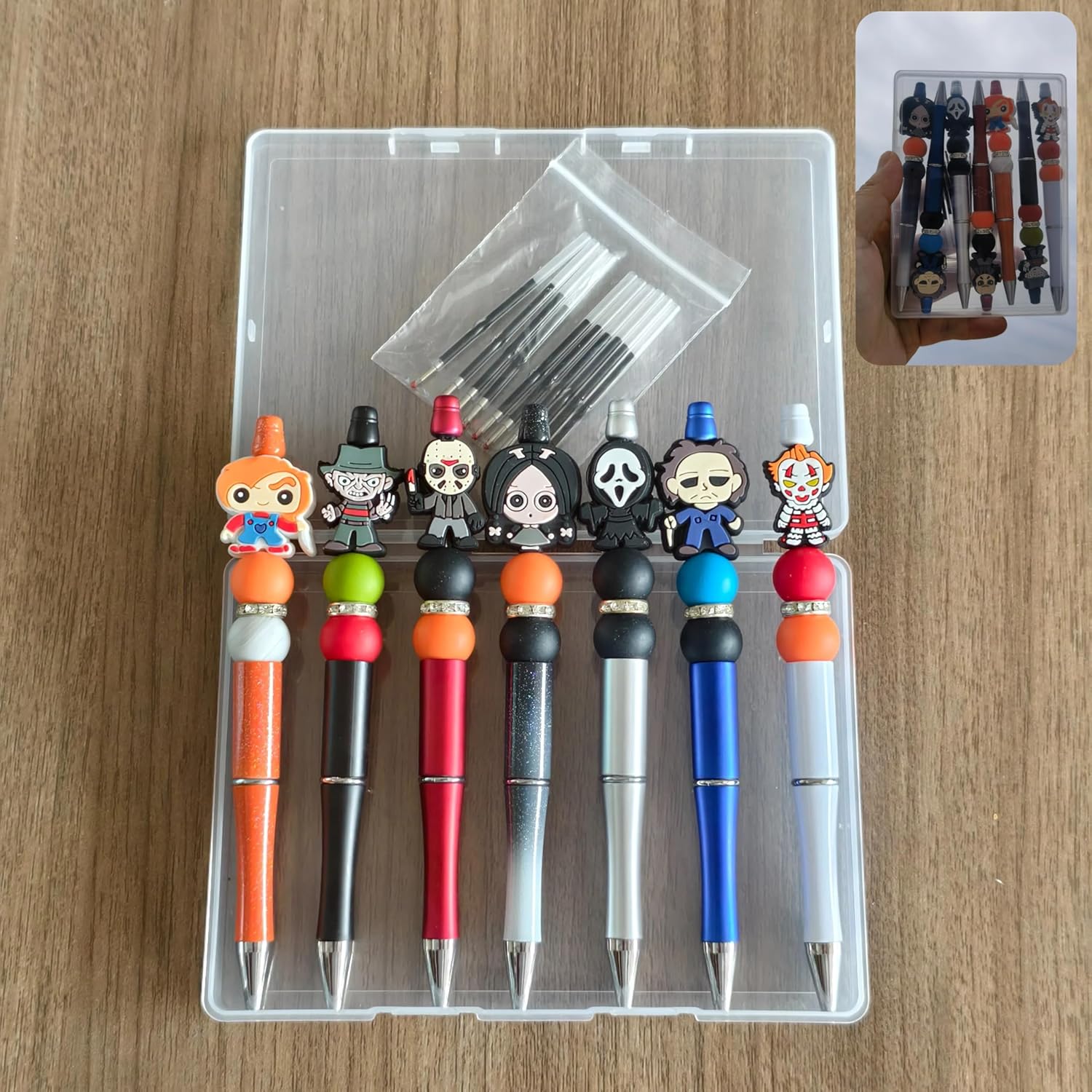 7PCS Horror Movie Pens with Clear Storage Box