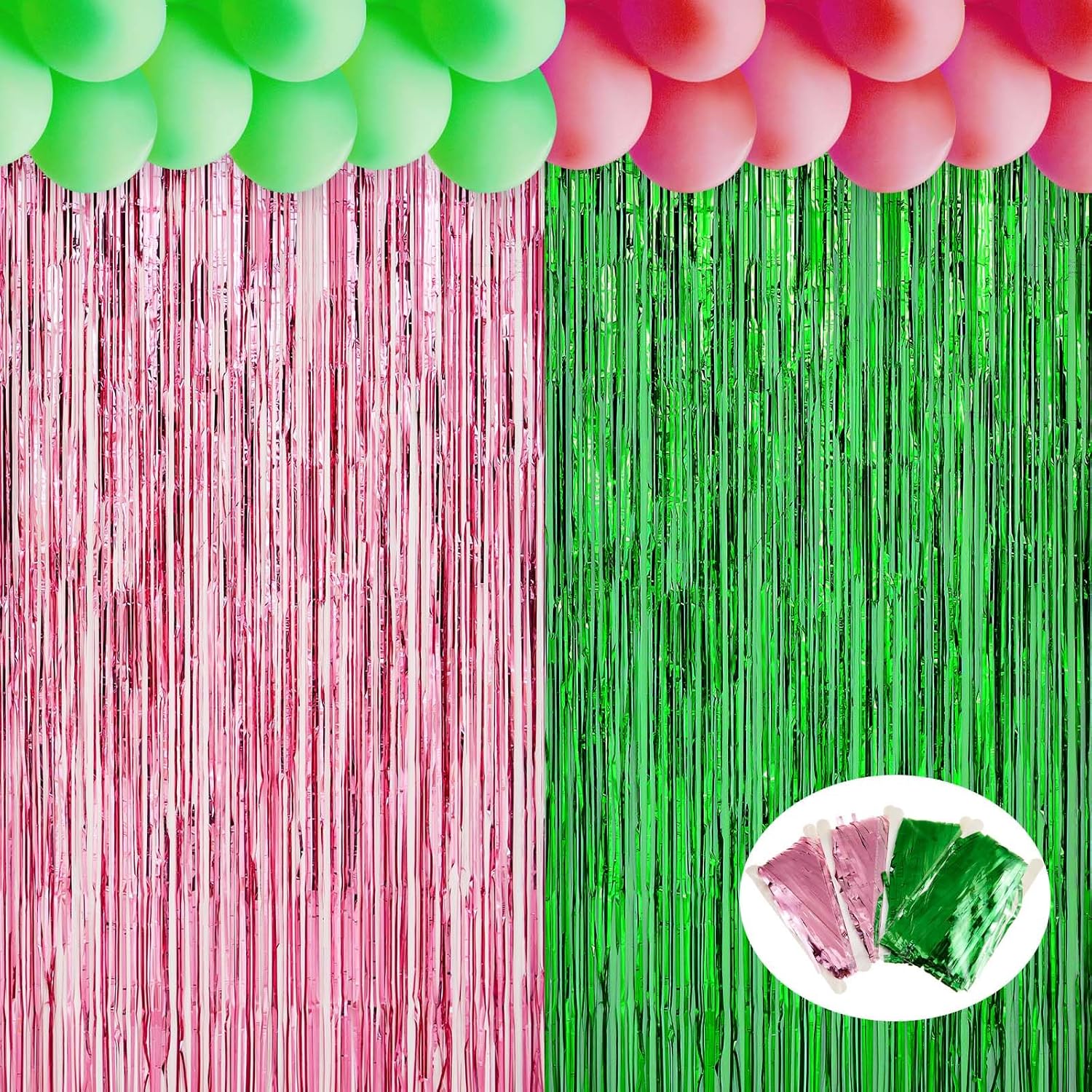 4 Pack Pink and Green Tinsel Curtain Backdrop