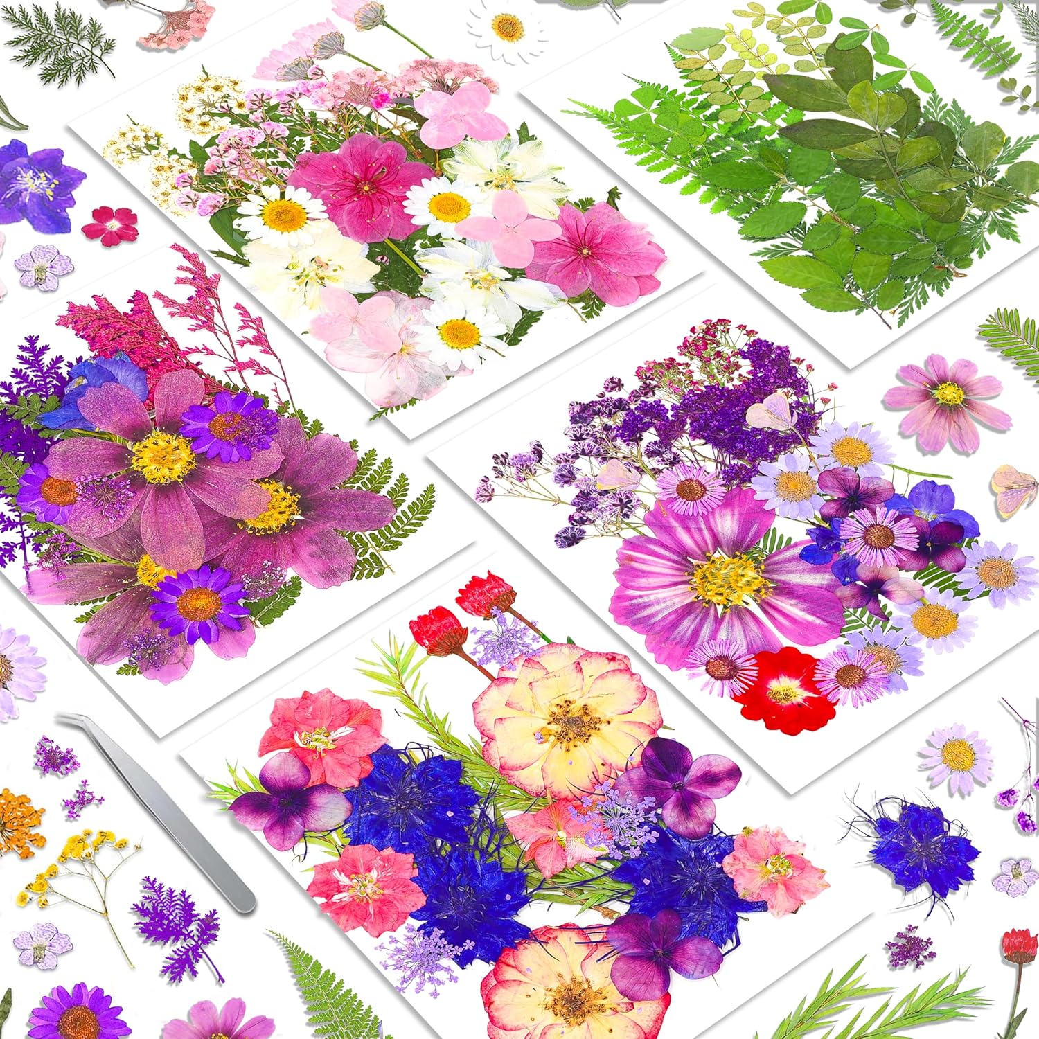 140 Pcs Real Dried Pressed Flowers Leaves Petals for Crafts