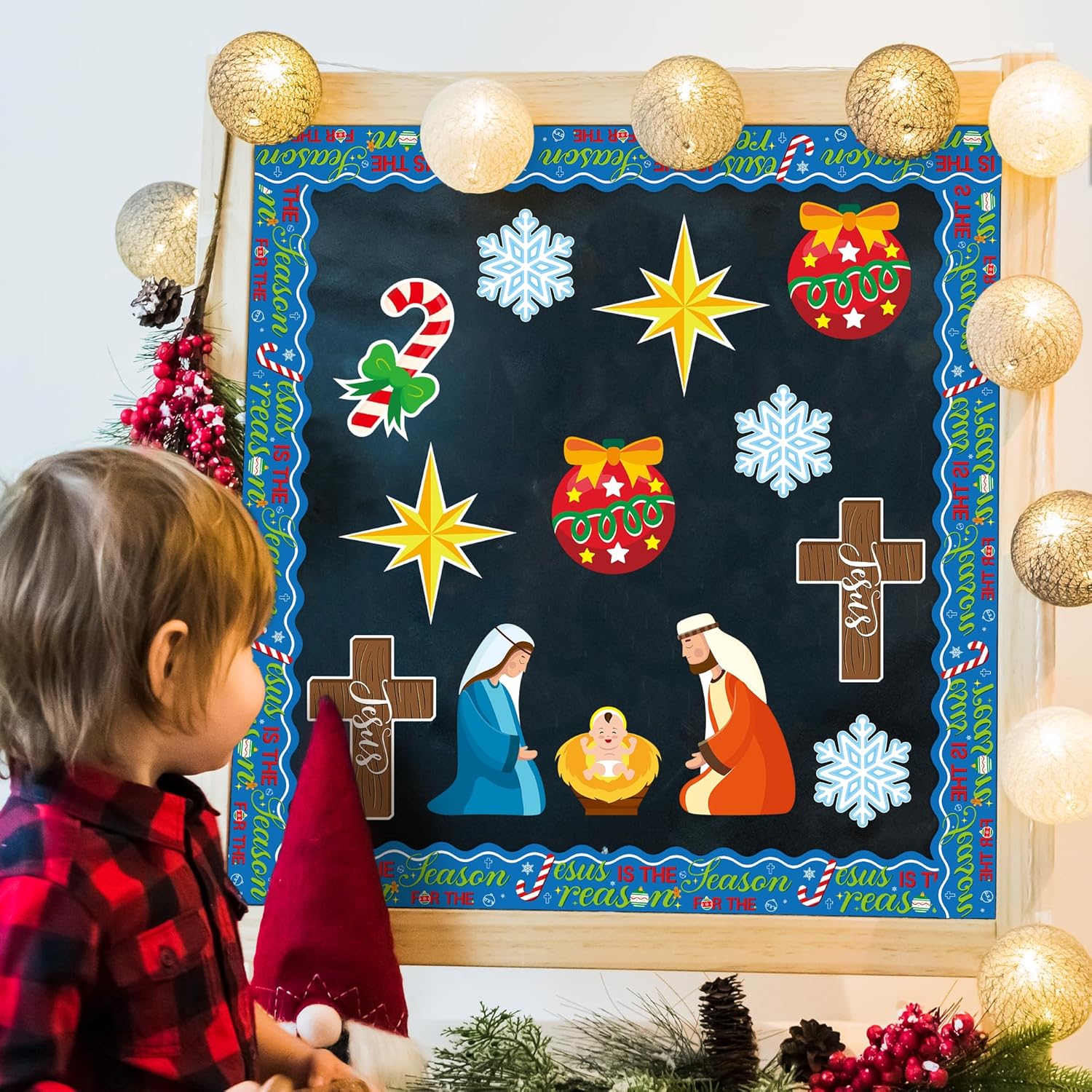 BeYumi 96Pcs Jesus Is The Reason Cutouts Bulletin Board Set
