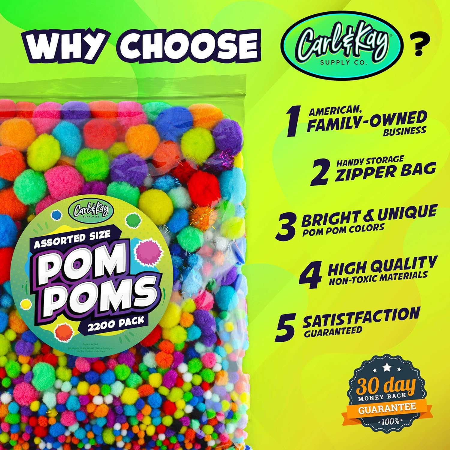 2200 Pieces Assorted Pom Poms with Googly Eyes