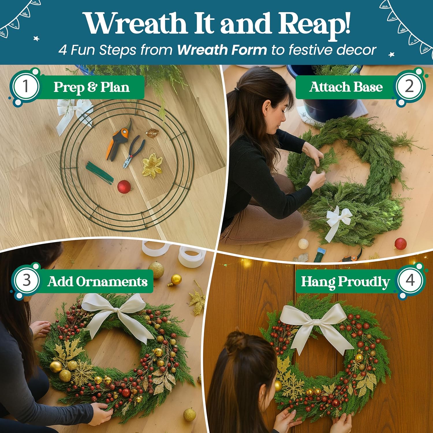 Pack of 5 Dark Green Round Wire Wreath Frames