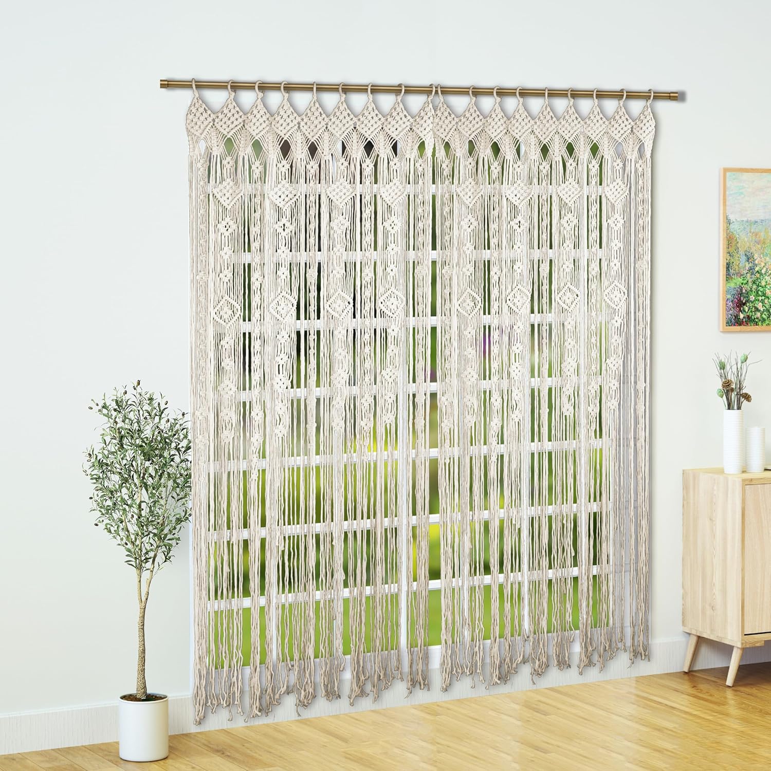 Macrame Curtain Boho Doorway Decor With Wooden Rings