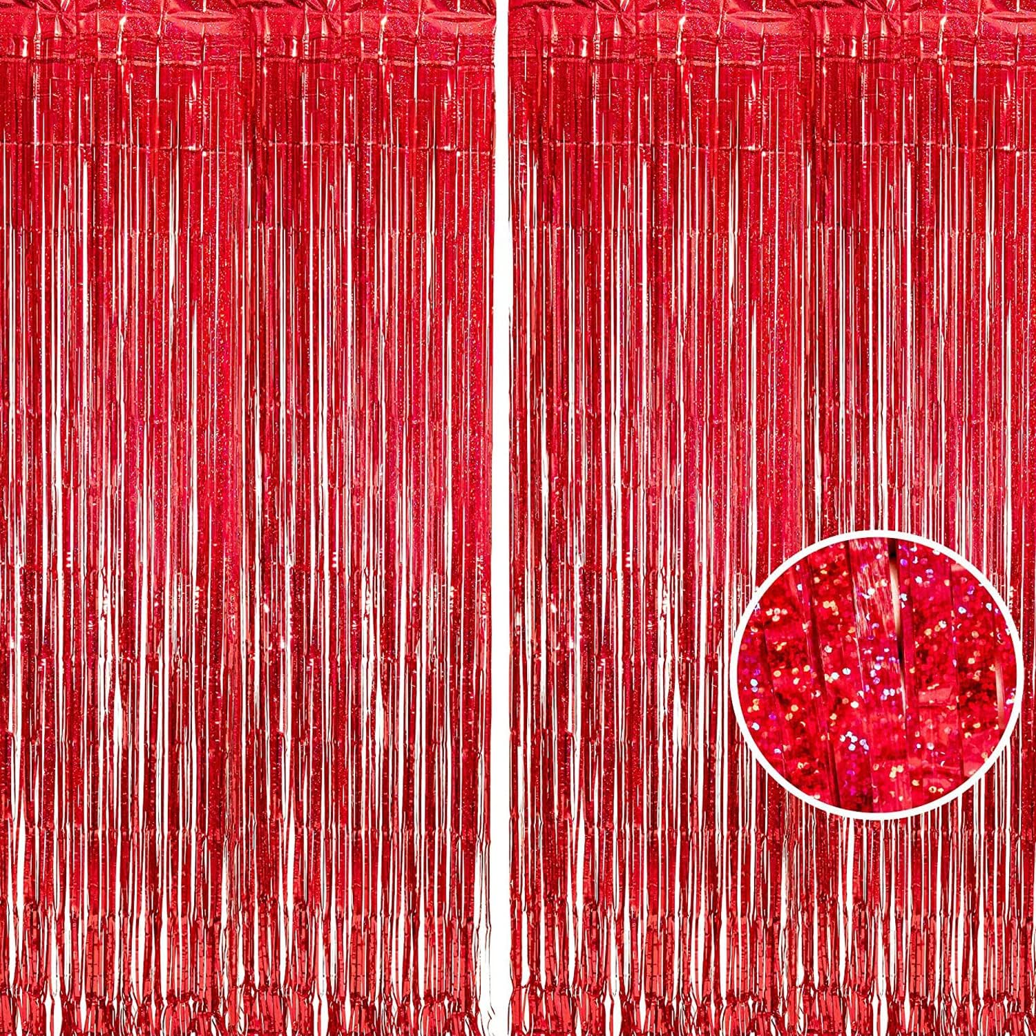 Braveshine Red Tinsel Foil Fringe Curtains 2Pcs