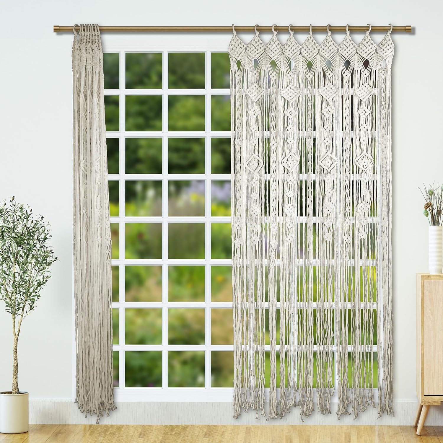 Macrame Curtain Boho Doorway Decor With Wooden Rings